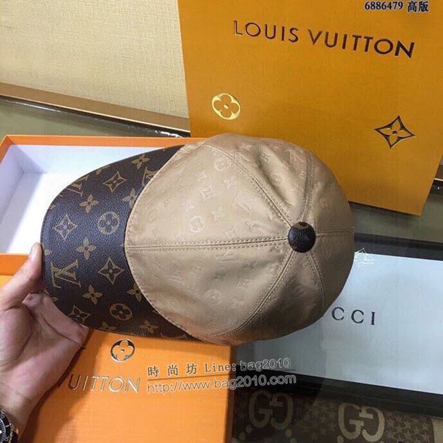 LV男士帽子 路易威登皮質帽檐鴨舌帽棒球帽  mm1040